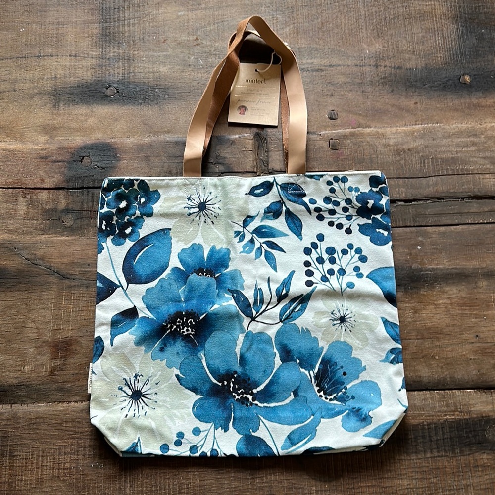 Minter Floral Snap Tote with Leather Straps